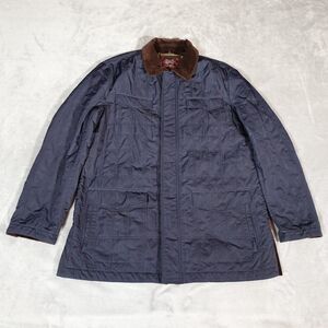 Hickey Freeman Quilted Corduroy Collar Chore Coat Jacket Mens L Preppy Blue
